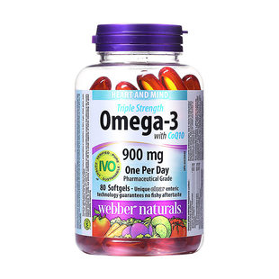 Webber Naturals浓缩Omega-3深海鱼油辅酶q10软胶囊呵护心脑80粒