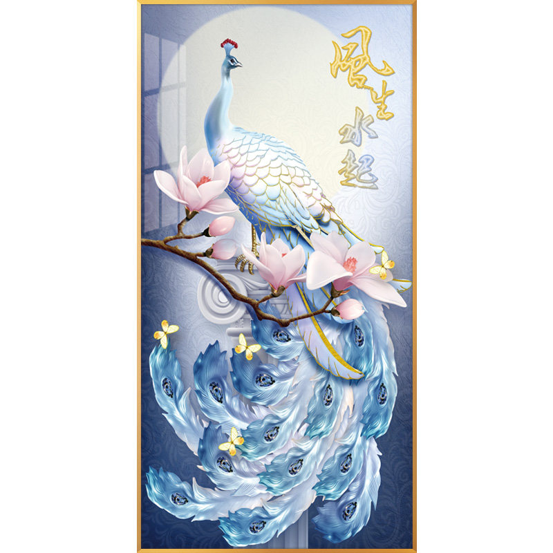 招财孔雀简约新中式玄关走廊挂画