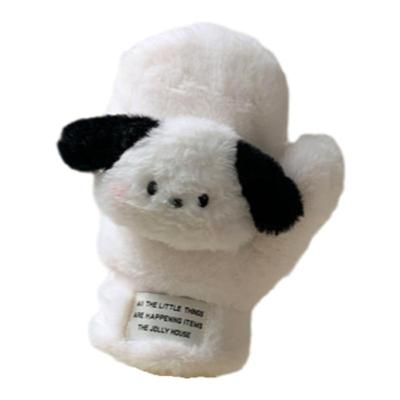 手套女冬季骑行2025新款腮红小狗保暖加绒全包连指学生防寒手套