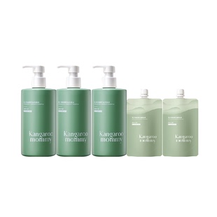 袋鼠妈妈青少年青春期去屑控油蓬松洗发水500ml*3瓶+200ml*2袋