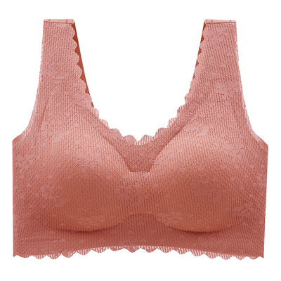 泰国乳胶运动无钢圈内衣女小胸聚拢无痕背心式胸罩蕾丝美背文胸罩