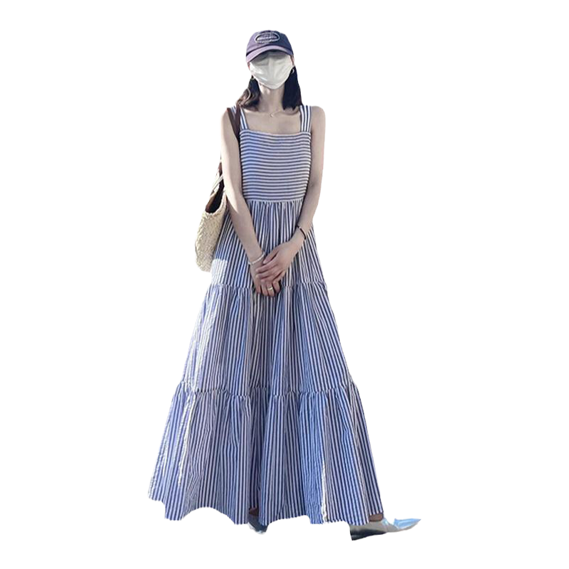 条纹无袖连衣裙女夏季