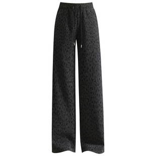 毛呢喇叭阔腿裤女秋冬2025新款郑州女裤妈妈宽松加绒牡丹裤梧桐裤