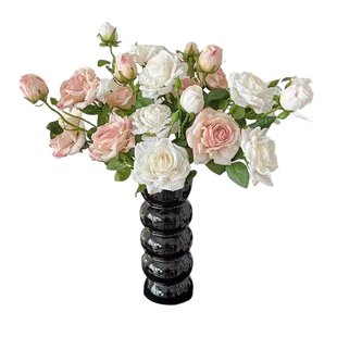 法式烤边多头玫瑰仿真花餐桌花摆花手捧花假花花束摆件仿生花干花