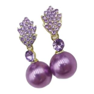 紫色满钻树叶珍珠耳环女2025新款小众设计高级感耳扣气质银针耳饰