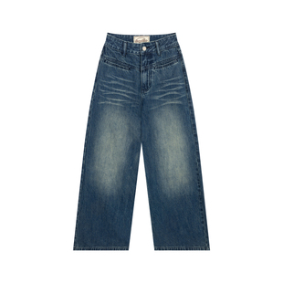 橘子树在哪儿复古猫须加绒牛仔裤女冬设计感遮胯宽松直筒水洗裤子