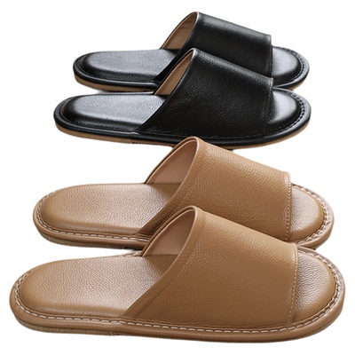 尤新男士牛皮开口防臭凉拖鞋