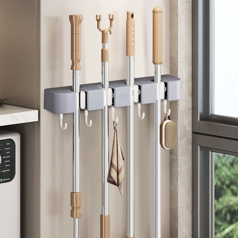 壁挂拖把架多功能挂钩免用具卡扣拖把置厨房挂件物浴室夹收纳打孔