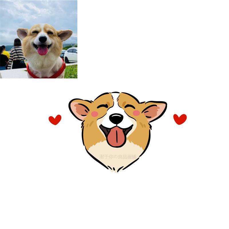 q版手绘头像线条风宠物简笔画纹身定制猫咪狗狗兔照片转卡通设计