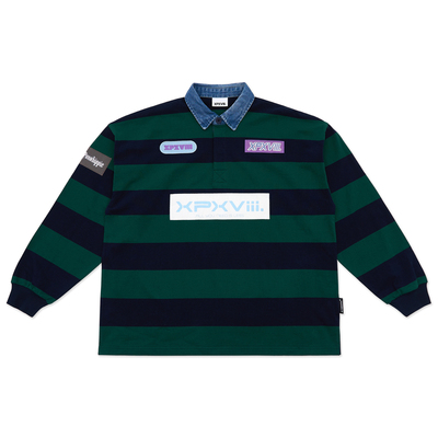 XPX 周柏豪 横间撞色条纹团队LOGO印花Polo长袖衬衫