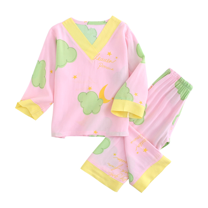 儿童棉绸睡衣夏季薄款女童宝宝绵绸套装男童女孩中大童空调家居服