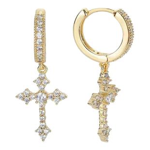 FDK十字架锆石耳钉男生男士2026新款爆款高级感百搭耳环个性潮流