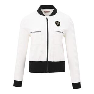 svg高尔夫春季新款女装黑白拼色小香风提花针织外套夹克上衣套装