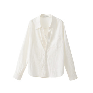 【到手179元】慵懒风宽松荡领长袖衬衫法式优雅V领衬衣上衣女