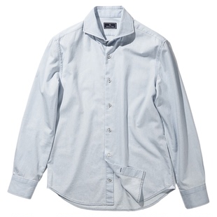 25春夏轻薄牛仔水洗NAPOLI意式温莎领复古绅士高级男式长袖衬衫