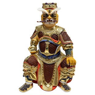 虎爷公虎将军虎元帅虎神招财虎咬笔托元宝追视眼香樟木12寸，16寸