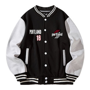 开拓者队杨瀚森篮球拼接撞色棒球服外套春秋款美式训练男上衣夹克