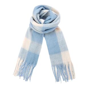 VIVIWELL天空蓝白色格子秋冬百搭围巾软糯仿羊绒2024年新款围脖女