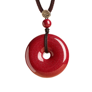 庆祥泰原矿朱砂吊坠正品官方旗舰店平安扣儿童项链宝宝本命年挂件