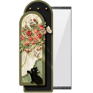 中古风玄关镜子装饰画推拉隐藏式全身镜挂画洞洞板隐形穿衣镜壁画