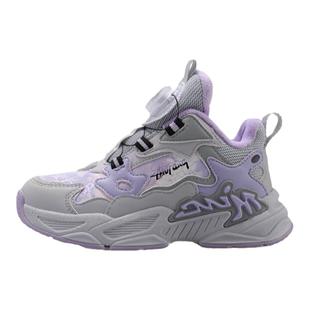 牧童女童运动鞋2024冬季新款加绒女鞋童鞋纽扣儿童二棉皮面老爹鞋