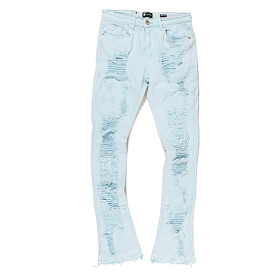 嘻哈重磅高弹破洞堆叠喇叭牛仔裤