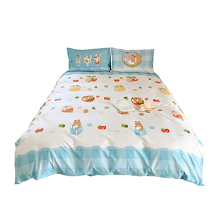 富山商店x提摩西小队 夏日饮品可爱蓝色格子宿舍床上四件套