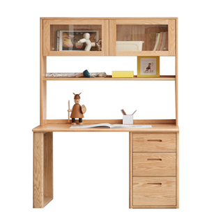 厂家直销实木书桌北欧橡木原木色学习桌双人书桌书架组合简单组装