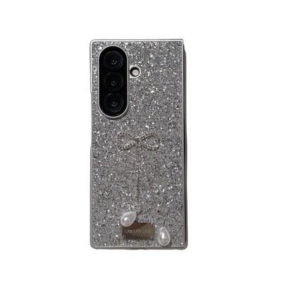 三星折叠屏轻奢闪粉蝴蝶结吊坠壳