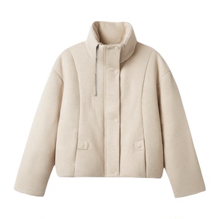 90白鹅绒羽绒服女短款2025冬新款高级感羊绒桑蚕丝立领外套面包服