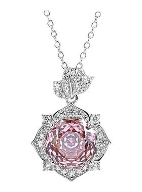 八角千禧玫瑰切粉钻花朵项链吊坠