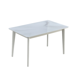 现代简约白色餐桌椅组合家用小户型长方形奶油风玉晶石桌子吃饭桌