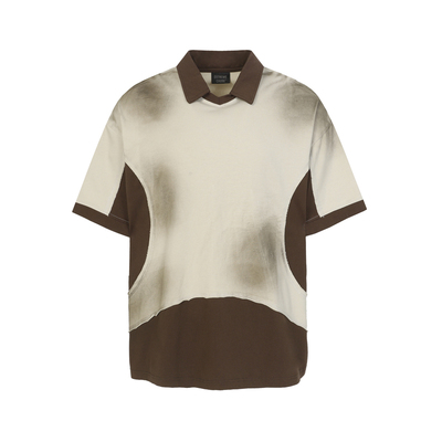 重磅洗水做旧扎染拼布撞色polo衫