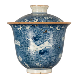 闻川尘物复古青花原矿糯米釉一路繁花盖碗景德镇陶瓷茶具泡茶盖碗