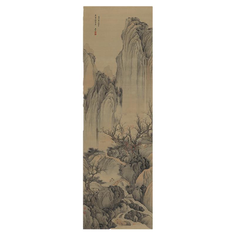 清 樊圻 秋山听瀑图 仿古山水人物国画立轴微喷画稿诗意装饰画
