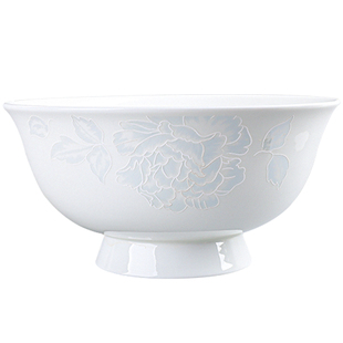 6个家用骨瓷碗饭碗陶瓷中式高脚碗防烫大汤碗面碗纯白甜品碗套装