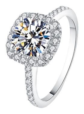 莫桑石银镀金公主肥方戒指