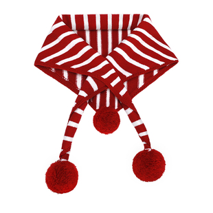 韩版可爱球球红色条纹三角围巾女生2025新款秋冬保暖百搭披肩围脖