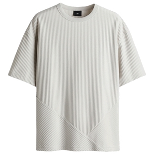 HM男装女装T恤春季打底衫纹理质感oversized宽松罗纹短袖1271781