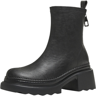 天美意厚底增高切尔西弹力靴女鞋时装靴皮短靴2025冬新款BL691DD5