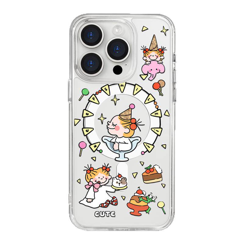 benefit创意甜品微笑女孩17适用于iphone16promax苹果15PRO黑色透明磁吸手机壳13新款14防摔保护套12情侣