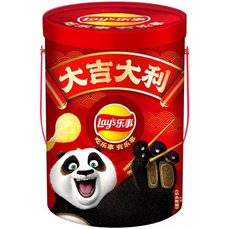 乐事薯片x功夫熊猫IP联名零食全家桶620gx1桶休闲小吃送礼踏青