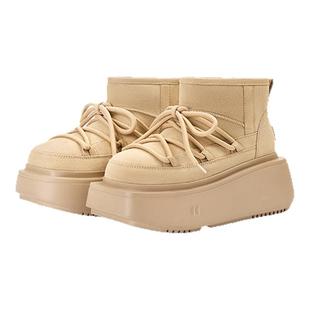 CHOCO CONCERT设计鞋履丨 25AW圆方绑带雪地靴 纯色厚底短筒靴