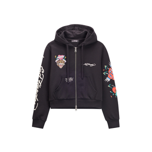 Ed Hardy埃德哈迪冬季新款拔印烫钻休闲修身女士拉链衫卫衣