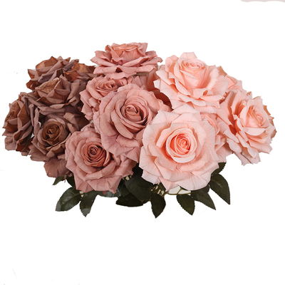 莫兰迪色调仿真卡布奇诺玫瑰花束
