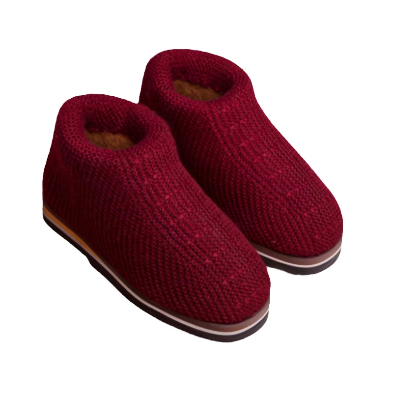 老式保暖纯手工棉鞋针织鞋毛线鞋冬成品加绒加厚勾线鞋编织棉拖鞋