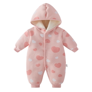 [羊驼绒]婴儿秋冬连体衣新生加绒保暖哈衣男幼童连帽宝宝冬装女宝