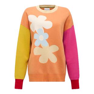 Petit Bari 设计师品牌羊毛圆领花朵拼色毛衣