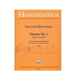 博泰西尼 A大调二重奏 大提琴低音提琴 霍夫曼斯特原版乐谱书 Giovanni Bottesini Duetto A Dur Cello Double Bass FH3231