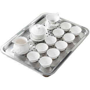 不锈钢茶盘茶托盘家用排水简约长方形小型铁干泡茶台功夫茶具套装